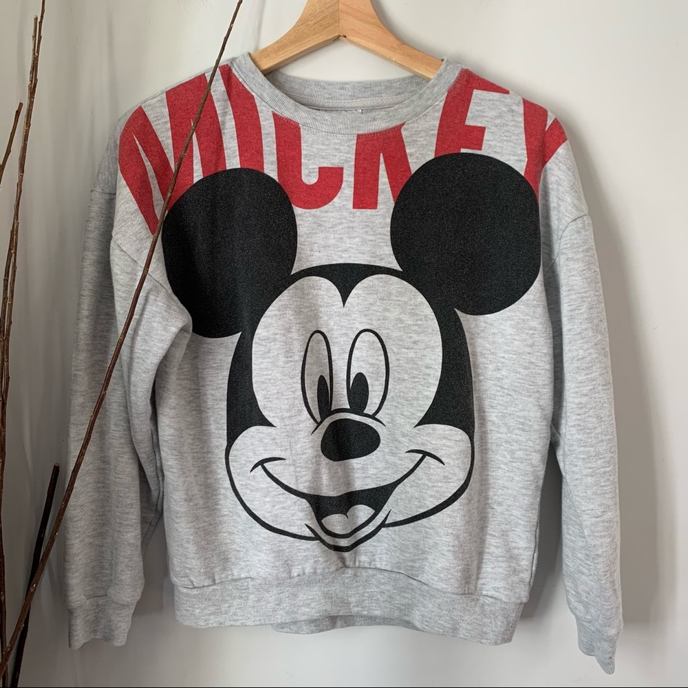 Disney’s Mickey Pullover Sweatshirt Crewneck LongSleeve Womens Size XS Faded